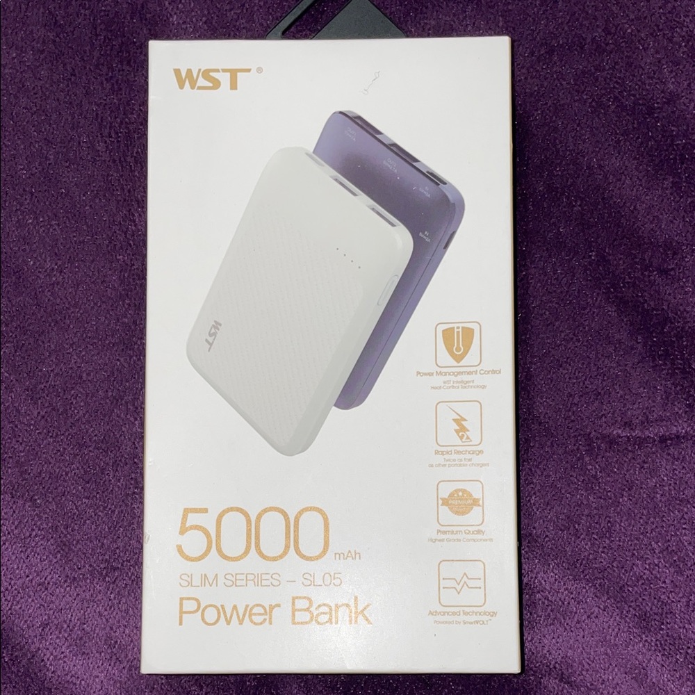 5000mAh Slim Series Power Bank - White and Purple (Portable Charger)